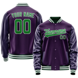 Custom Purple Neon-Green Solid Color Varsity Letterman Jacket