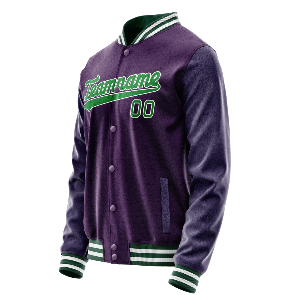 Custom Purple Neon-Green Solid Color Varsity Letterman Jacket