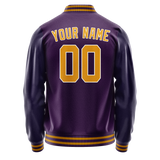 Custom Purple Gold Solid Color Varsity Letterman Jacket