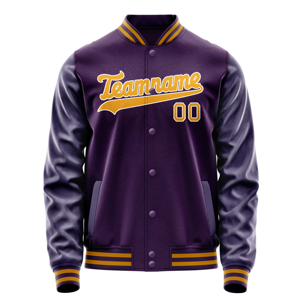 Custom Purple Gold Solid Color Varsity Letterman Jacket