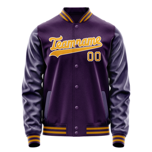 Custom Purple Gold Solid Color Varsity Letterman Jacket