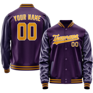 Custom Purple Gold Solid Color Varsity Letterman Jacket