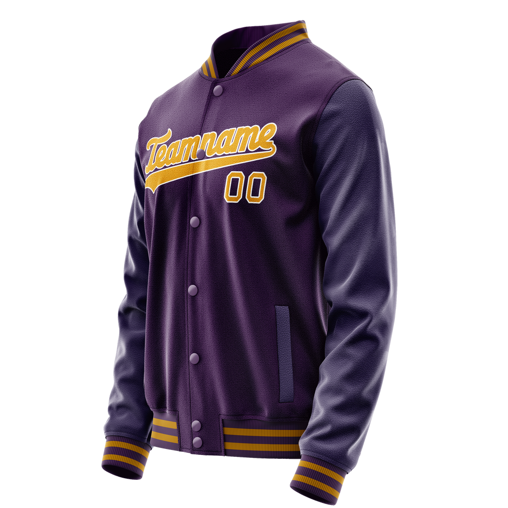 Custom Purple Gold Solid Color Varsity Letterman Jacket