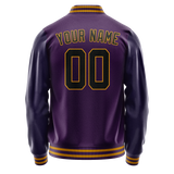 Custom Purple Black Solid Color Varsity Letterman Jacket