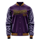 Custom Purple Black Solid Color Varsity Letterman Jacket