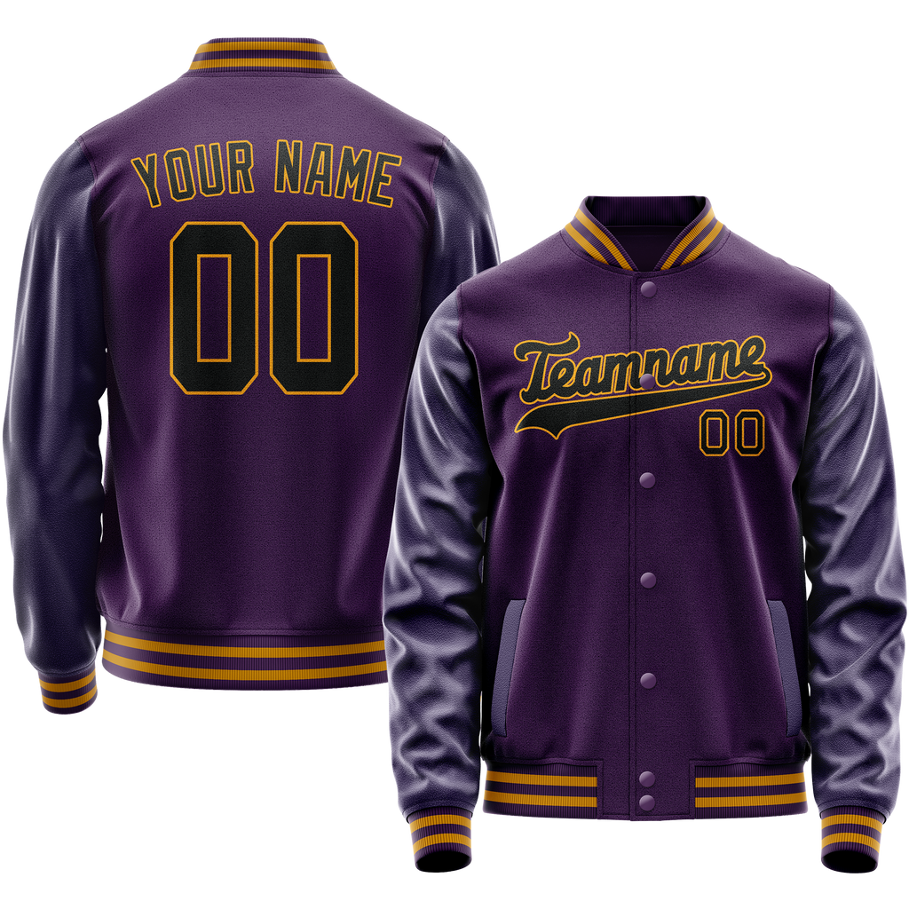 Custom Purple Black Solid Color Varsity Letterman Jacket