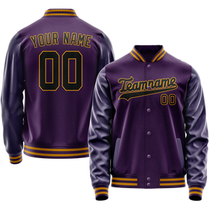 Custom Purple Black Solid Color Varsity Letterman Jacket