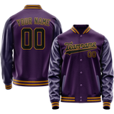Custom Purple Black Solid Color Varsity Letterman Jacket