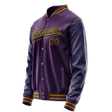 Custom Purple Black Solid Color Varsity Letterman Jacket