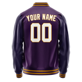 Custom Purple White Solid Color Varsity Letterman Jacket