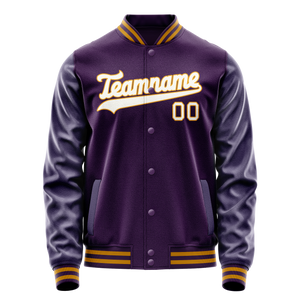 Custom Purple White Solid Color Varsity Letterman Jacket