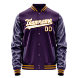 Custom Purple White Solid Color Varsity Letterman Jacket