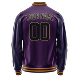 Custom Purple Black Solid Color Varsity Letterman Jacket