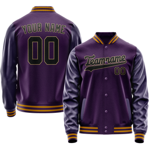 Custom Purple Black Solid Color Varsity Letterman Jacket