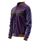 Custom Purple Black Solid Color Varsity Letterman Jacket