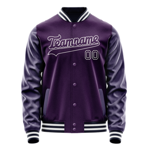 Custom Purple White Solid Color Varsity Letterman Jacket