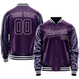 Custom Purple White Solid Color Varsity Letterman Jacket