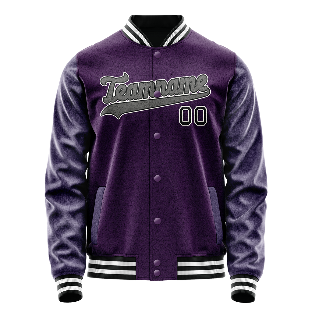 Custom Purple Black Solid Color Varsity Letterman Jacket