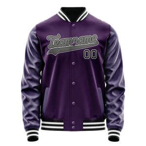 Custom Purple Black Solid Color Varsity Letterman Jacket