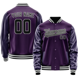 Custom Purple Black Solid Color Varsity Letterman Jacket