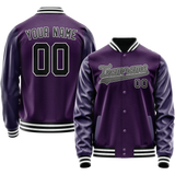 Custom Purple Black Solid Color Varsity Letterman Jacket