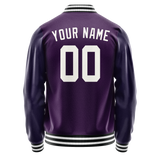Custom Purple White Solid Color Varsity Letterman Jacket
