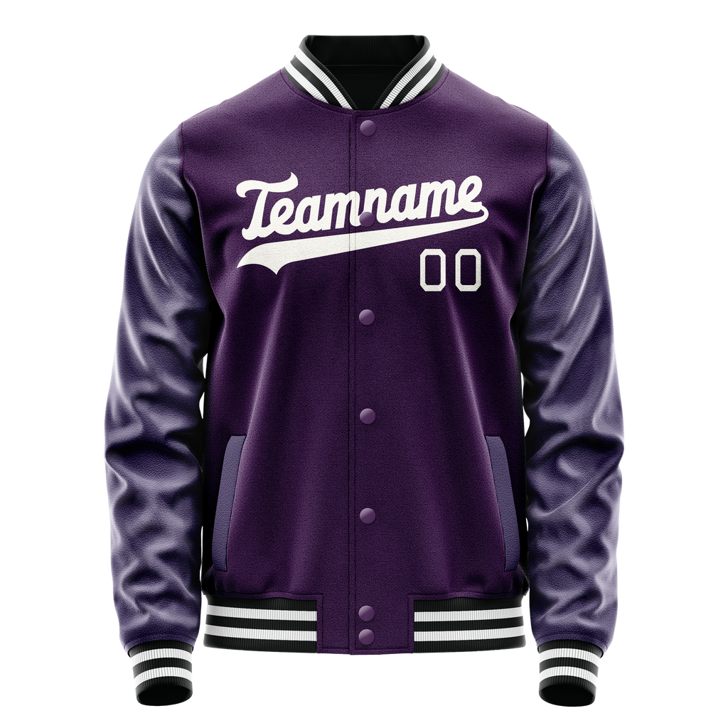 Custom Purple White Solid Color Varsity Letterman Jacket