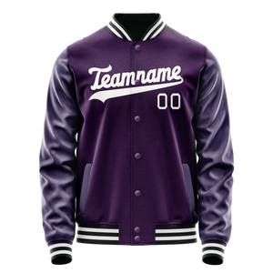 Custom Purple White Solid Color Varsity Letterman Jacket