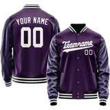 Custom Purple White Solid Color Varsity Letterman Jacket