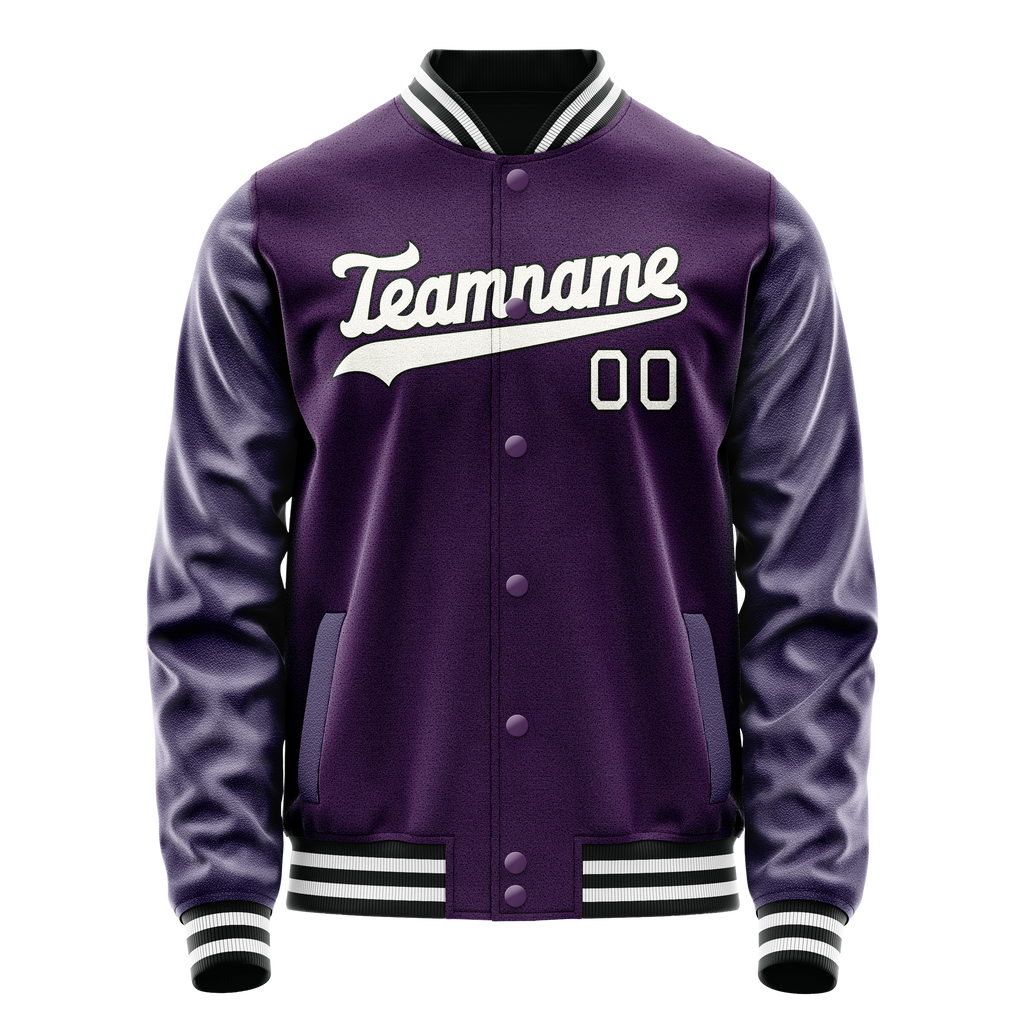 Custom Purple White Solid Color Varsity Letterman Jacket