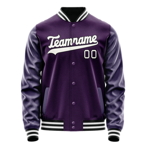 Custom Purple White Solid Color Varsity Letterman Jacket
