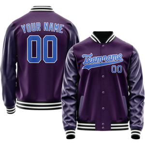Custom Purple Teal Solid Color Varsity Letterman Jacket