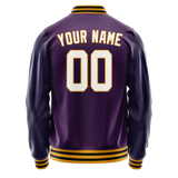 Custom Purple White Solid Color Varsity Letterman Jacket