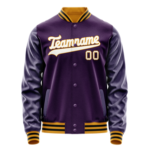 Custom Purple White Solid Color Varsity Letterman Jacket