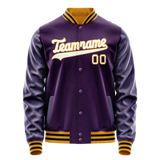 Custom Purple White Solid Color Varsity Letterman Jacket