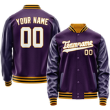 Custom Purple White Solid Color Varsity Letterman Jacket