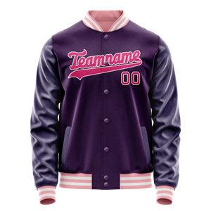 Custom Purple Pink Solid Color Varsity Letterman Jacket