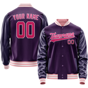 Custom Purple Pink Solid Color Varsity Letterman Jacket