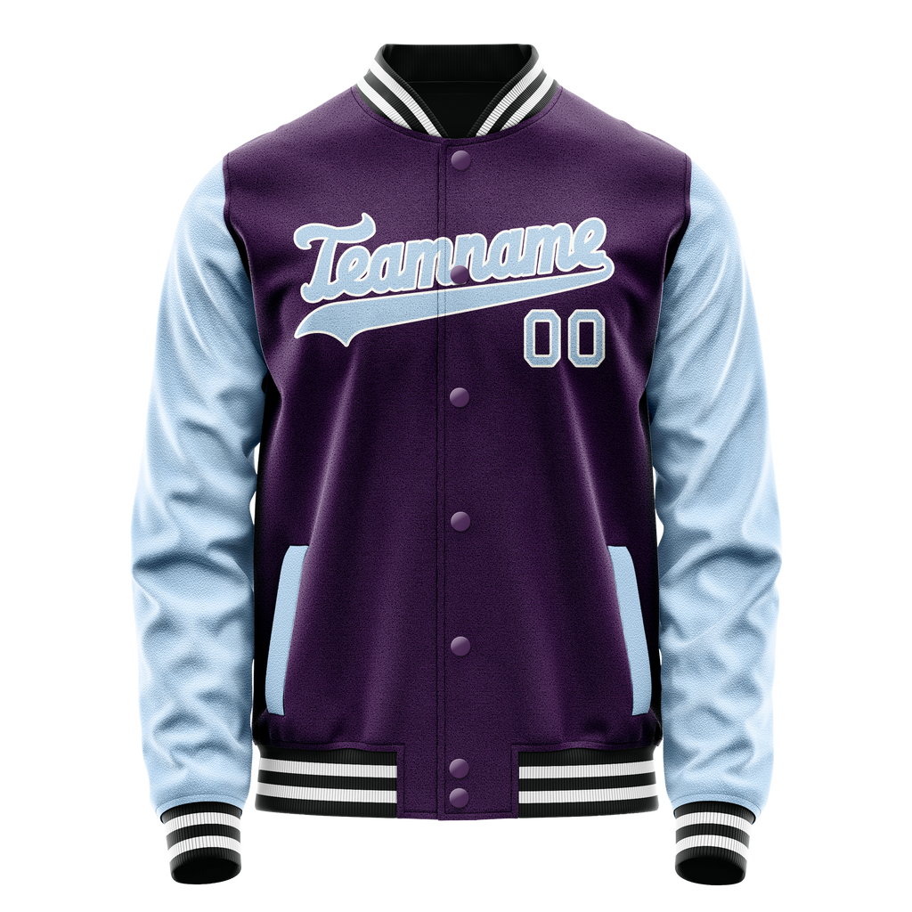 Custom Purple Light-Blue Solid Color Varsity Letterman Jacket