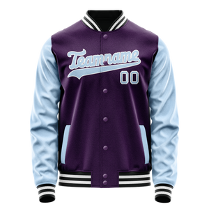 Custom Purple Light-Blue Solid Color Varsity Letterman Jacket