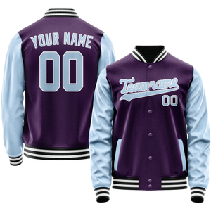 Custom Purple Light-Blue Solid Color Varsity Letterman Jacket