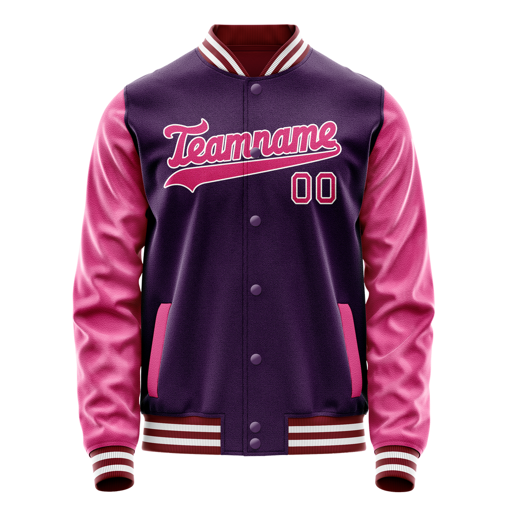Custom Purple Pink Solid Color Varsity Letterman Jacket