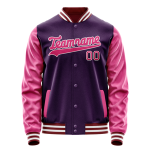 Custom Purple Pink Solid Color Varsity Letterman Jacket