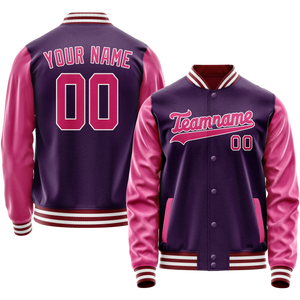 Custom Purple Pink Solid Color Varsity Letterman Jacket