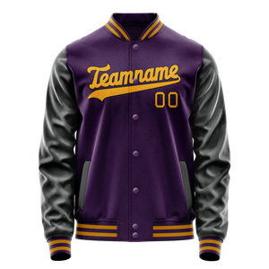 Custom Purple Black Solid Color Varsity Letterman Jacket
