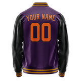 Custom Purple Black Solid Color Varsity Letterman Jacket
