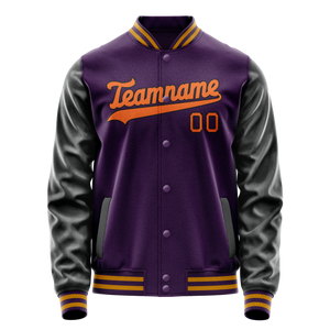 Custom Purple Black Solid Color Varsity Letterman Jacket