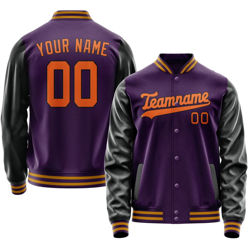 Custom Purple Black Solid Color Varsity Letterman Jacket