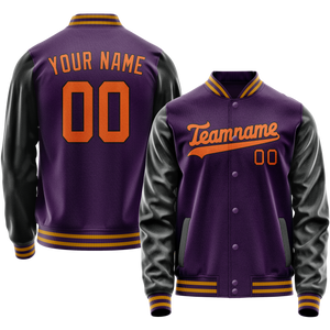 Custom Purple Black Solid Color Varsity Letterman Jacket