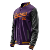 Custom Purple Black Solid Color Varsity Letterman Jacket